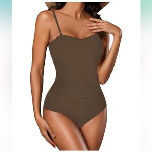 NWOT Women Sexy Tummy Control One Piece Square Neck Slimming Swimwear